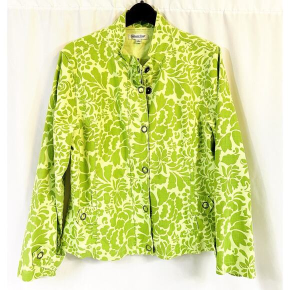 Women's Coldwater Creek Green Floral Flowers Twill Chino Zip Front Jacket Large - Picture 1 of 7